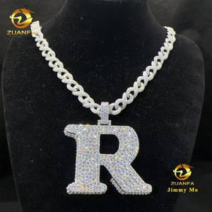 Pendentif Lettre R Initiale Personnalisé en Argent S925 Moissanite avec Certificat GRA, Style Hip Hop Iced Out, <span class=keywords><strong>et</strong></span> Ensemble Chaîne Infini pour Bijoux de Rappeur 3D - Product Image 1