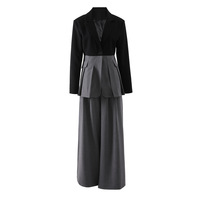 Tempérament bureau dame deux pièces femmes ensemble Patchwork à volants costume veste avec taille haute pantalon droit costume ensemble