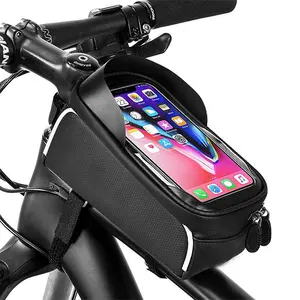 6.0 inç ön tüp telefon bisiklet çantası dokunmatik ekran bisiklet çantası su geçirmez çerçeve Pannier Mtb aksesuarları