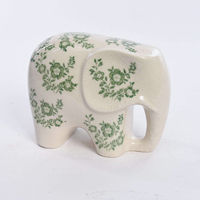 Statue d'éléphant en porcelaine blanche à glaçure craquelée avec motif floral vert, décoration de table pour la maison
