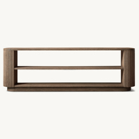 Table console basse en chêne naturel de qualité supérieure, style moderne minimaliste, avec étagère arrière ouverte aux coins incurvés, table d'appoint artisanale pour salon et villa