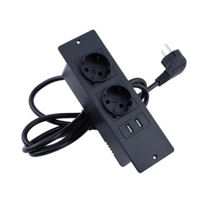 European Standard Desktop Recessed <b>Socket</b> Power Strip 2 Ac Outlets 2 <b>Usb</b> Ports <b>With</b> Built In Cable For Office Furniture Cabinets - Product Image 1