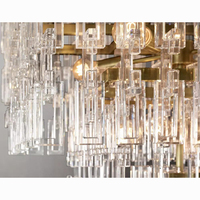 Lámpara Colgante de Araña LED de Cristal K9 con Marco Rectangular de Latón, Diseño Americano Moderno, para Villa, Salón, Baile de Graduación, Proyecto Comercial