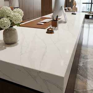 Encimera de Cuarzo Blanco Prefabricada con Patrón de Telaraña, Venta al Por Mayor de Fábrica, para Diseño de Isla de Cocina Moderna, Mostrador de Recepción - Product Image 2