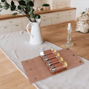 Camping Spice <b>Kit</b> PU Leather Spice Bottle Organizer Pouch Foldable Seasoning Holder for Travel & Picnic - Product Image 3