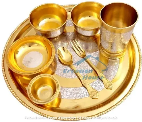 Thali-Juego de CENA DE Latón chapado en oro y plata