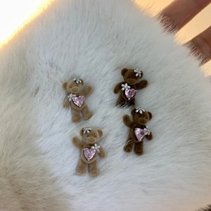 Pendientes de oso de peluche en forma de corazón estilo Ins para mujer, pendientes delicados de metal con flores a la moda, joyería. - Product Image 6