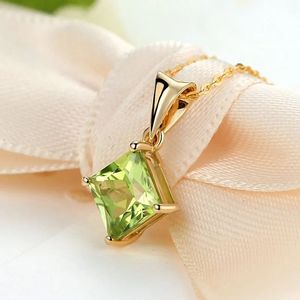Pendentif de bijoux de mode Xinfly Princess Square en or pur 18 carats avec pierre verte Olivine Peridot AU750 - Product Image 2