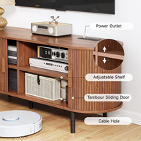 Meuble TV Moderne en Bois Massif Cannelé avec Rangement Dissimulé, Console Multimédia Écologique pour Salon, Chambre, Appartement, Salle à Manger