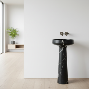 Lavabo Monolítico de Mármol Negro con Pedestal, Resistente al Agua, Ecológico, Accesorio de Baño de Piedra para Interiores Modernos - Product Image 2