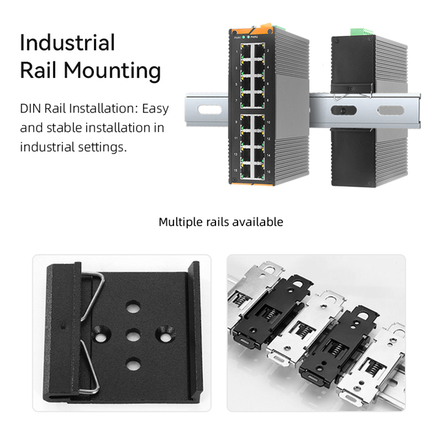 16-Port Industrial Gigabit POE Switch, DIN-Rail Mount, Hardened Ethernet, IEEE 802.3af/at 48V, Plug and Play