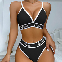 Ensemble soutien-gorge et culotte sans couture pour femme, soutien-gorge camisole taille mi-haute, string, bretelles larges, motif lettres