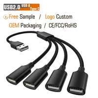 Cable USB-A 4 en 1 de Metal y Nylon Trenzado, Cable de Datos OTG Tipo-C Macho a Hembra, Extensor USB 2.0, Etiqueta Privada Personalizada
