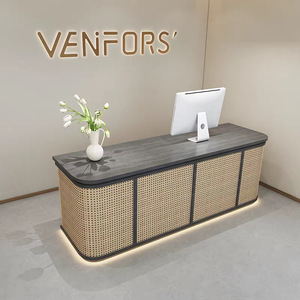 Bancone Moderno in Legno Massello Stile Giapponese con Rattan per Barbieri e Saloni di Bellezza, Tavolo di Ricevimento per Accogliere gli Ospiti - Product Image 3