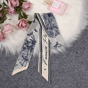 Écharpe en soie vintage florale pour femmes, 100x6 cm, accessoires pour cheveux, écharpe longue et étroite pour mariage et fête - Product Image 4