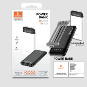 พาวเวอร์แบงค์ราคาประหยัด 10000mAh 2.4A ชาร์จเร็ว แรงดันคง<span class=keywords><strong>ท</strong></span>ี่ สำหรับโทรศัพ<span class=keywords><strong>ท</strong></span>์มือถือ iPhone พร้อมหน้าจอแสดงผล/สายชาร์จ 4 เส้น รุ่น KAXINSI KP-351 สีดำ - Product Image 3