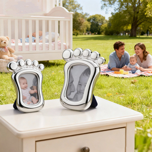 Персонализированная фоторамка из серебра с дизайном детской ножки — лучший подарок на память о малыше, идеальный подарок на выписку или беби-шауэр. - Product Image 6