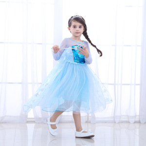 Enfants Costume Petite Fille Robe Bleue <span class=keywords><strong>Reine</strong></span> <span class=keywords><strong>Des</strong></span> <span class=keywords><strong>Neiges</strong></span> Cape Princesse <span class=keywords><strong>Elsa</strong></span> Robe DISP-013 - Product Image 6