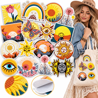 Patch brodé thermocollant ou à coudre, style bohème, motif soleil, arc-en-ciel, fleur, papillon, montagne, œil, vente en gros