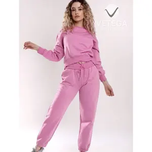 Ensemble de survêtement pour femme Vetega, sweat-shirt à capuche à manches longues et col rond, couleur unie, décontracté, avec poches et pantalon de sport assorti, 100% - Product Image 6