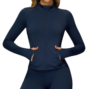 EWT4510-2 Women's <b>Yoga</b> <b>Jacket</b> Long Sleeve Zippered Solid Color Tight Fit Outdoor Sports Running Fitness Wear Coat - Product Image 1
