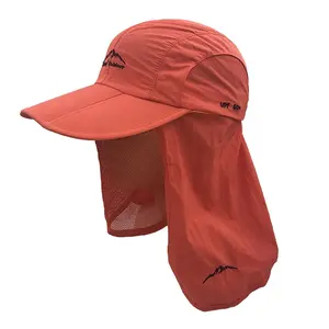 Yüksek kalite özel logo katlanabilir ayrılabilir kova şapka boyun kapağı ile taşınabilir güneş şapkası açık balıkçı