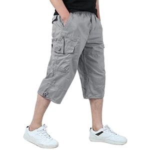 Pantalones Cortos Multibolsillos de Sarga de Algodón para Hombre, al por Mayor, OEM, Personalizados, Holgados, para Fitness, para Hombres de Talla Grande, Casuales, Lisos, Teñidos - Product Image 1