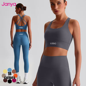 ג 'ניה מוכן הספינה לוגו מותאם אישית רצועות גב סקסי גב גב התאמת חזייה גזרה סט מתאים ספורט כושר ללבוש בגדי יוגה נשים סטים - Product Image 3