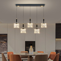 Lampe de plafond intérieure noire minimaliste, décoration de restaurant, lampe suspendue en fer et cristal à plusieurs têtes pour îlot de cuisine