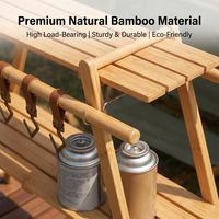 Étagère de camping portable en bambou avec crochets, pliable, pour rangement extérieur et organisation de cuisine de camping pour le glamping