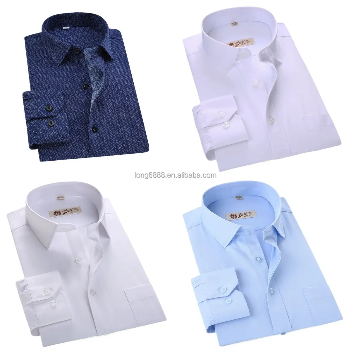 メンズシャツ100% 高品質竹綿白青ストライプビジネスシャツ正式卸売