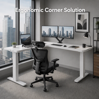 Bureau debout électrique ergonomique en L à trois moteurs, haute stabilité, avec moteur dissimulé, réglable en hauteur pour coin de bureau