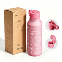 Bouteille d'eau portable en acier inoxydable pour course en extérieur, avec logo imprimé en 3D, 17 oz, double paroi sous vide, 20 oz, gourde isotherme