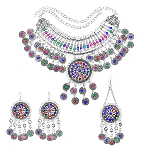 Conjunto de joyería Vintage Bohemia para mujer, tocado, collar, pendientes, conjunto de joyas de monedas