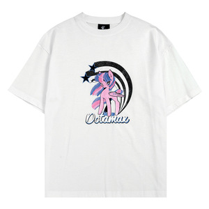 T-shirt pour homme en coton pur sur mesure, coupe ample, blanc, tailles SMLXL, motif de dessin animé, style tendance pour les jeunes - Product Image 4
