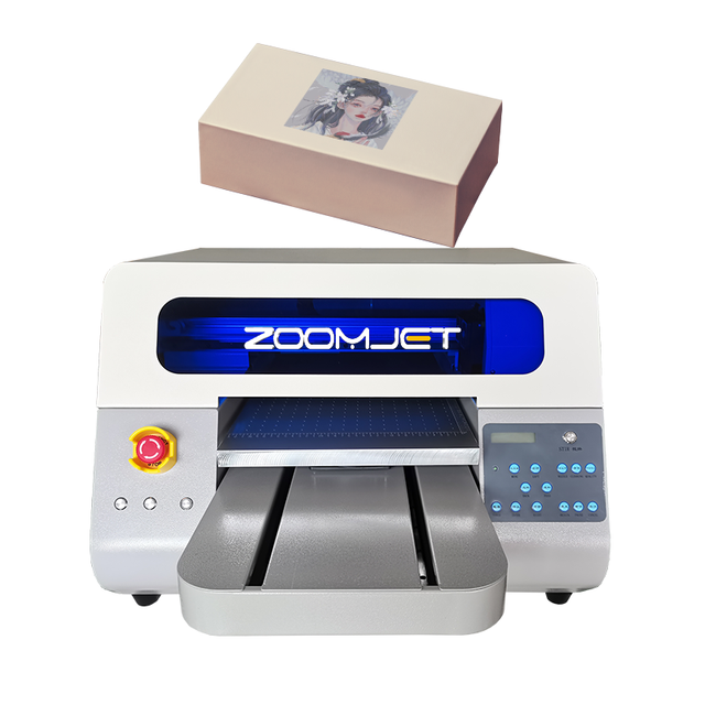 Zoomjet High Quality A3 Size Dual Xp600 Heads Cmyk+W+V Inks Wood Glass Metal Acrylic Uv Small Flatbed Printer