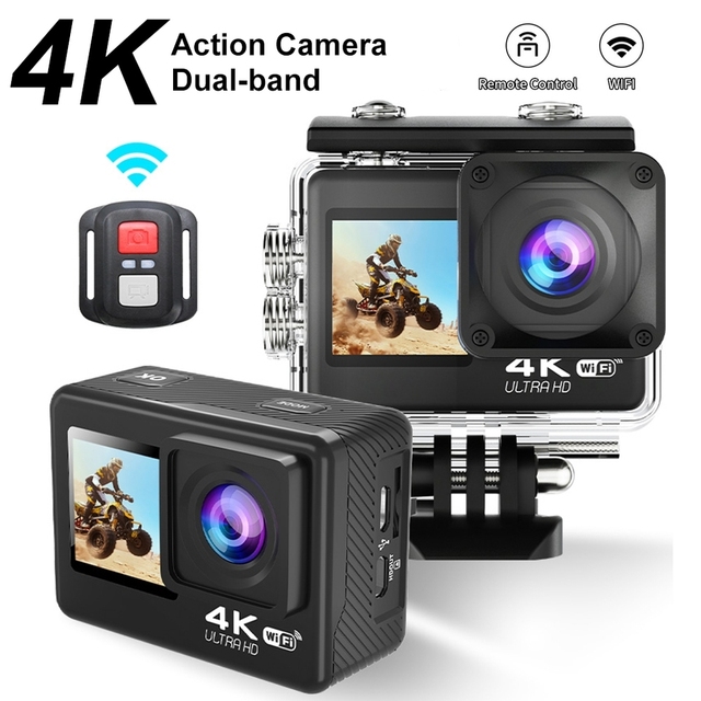Action Camera 4K 30FPS 24MP WiFi 170 Wide Angle Dual Screen 2.0" Display 30M Underwater Waterproof