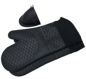 Printed Double Layer Heat Resistant Non-Slip <b>Silicone</b> Cotton Oven Mitts Dishwasher Safe Design for Kitchen Microwave - Product Image 1