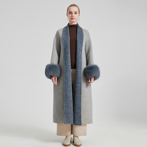 QC25009 Giacca <span class=keywords><strong>Lunga</strong></span> in Lana di Lusso da Donna, Stile Vintage Traspirante con Cintura e Vera <span class=keywords><strong>Pelliccia</strong></span> di Volpe, Moda Invernale - Product Image 1