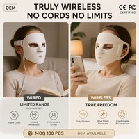 Masque facial LED sans fil professionnel à photons, 4 longueurs d'onde, anti-âge, anti-acné, collagène, rechargeable, FCC CE, usine OEM