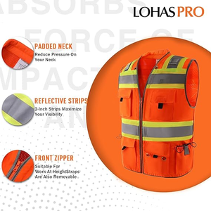 Gilet de sécurité haute visibilité ANSI Classe 2, 7 poches multiples, orange fluorescent, pour hommes et femmes, pour le travail et la construction, grande poche dorsale - Product Image 4
