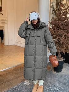 2024 Winter New Korean Style Loose Medium <strong>Length</strong> <strong>Knee</strong> Hooded Thickened Casual <strong>Waterproof</strong> Zipper Women's Fashion Down <strong>Coats</strong> - Product Image 4