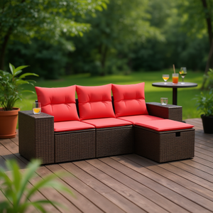 Ensemble de canapés de patio en polyrotin brun D0100XF6UFX avec coussins, meubles d'extérieur élégants - Product Image 2