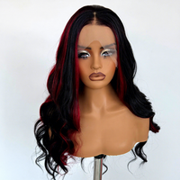 Perruque synthétique en fibre HD 13x4, transparente, sans couture, ondulée, rouge mélangé noir mat, résistante à la chaleur, vente en gros