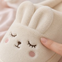 Pantoufles douillettes en peluche lapin mignon, doublure polaire douce, semelle EVA antidérapante, chaussures d'intérieur