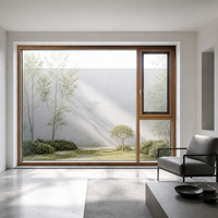Fenêtre à battant en aluminium à économie d'énergie avec finition grain de bois, double vitrage, fenêtres architecturales pour salon moderne
