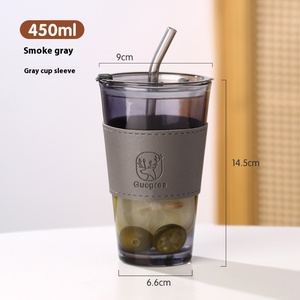 Grande capacità di vetro isolato doppia bevanda acqua di paglia/tazza di caffè con coperchio in plastica di alta aspetto estate in colore rosso netto - Product Image 6