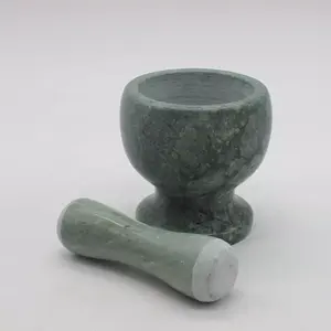 Molinillo de especias hecho a mano en China, conjunto de mortero y Mazo de granito, piedra de mármol Natural, Color mezclado pulido