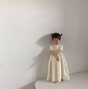 Vestidos Casuales de Verano para Niñas, de Algodón y Lino, de Color Sólido, de Manga Corta - Product Image 2