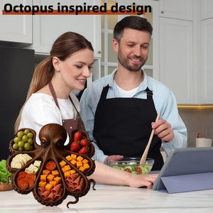 Bandeja de servir de madera Art Deco con forma de pulpo, plato de comida único y novedoso, decoración con divisiones, tabla de charcutería para carnes - Product Image 4